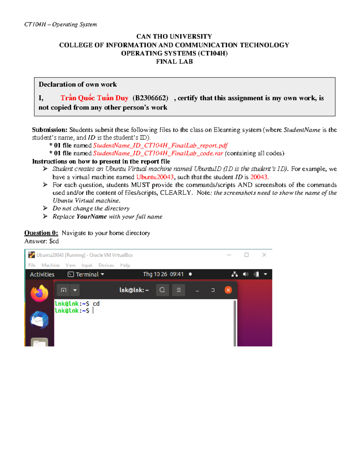 CT104H Final Lab Instructions and Example by Trần Quốc Tuấn Duy - Studocu