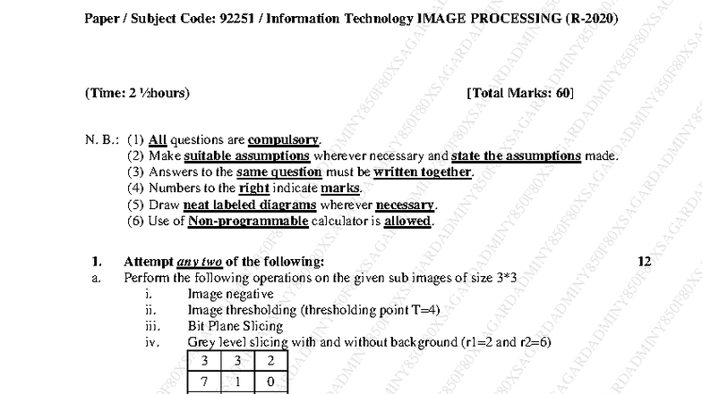 MSc IT Part 1 92251 Image Processing Final Exam Question Paper - Studocu