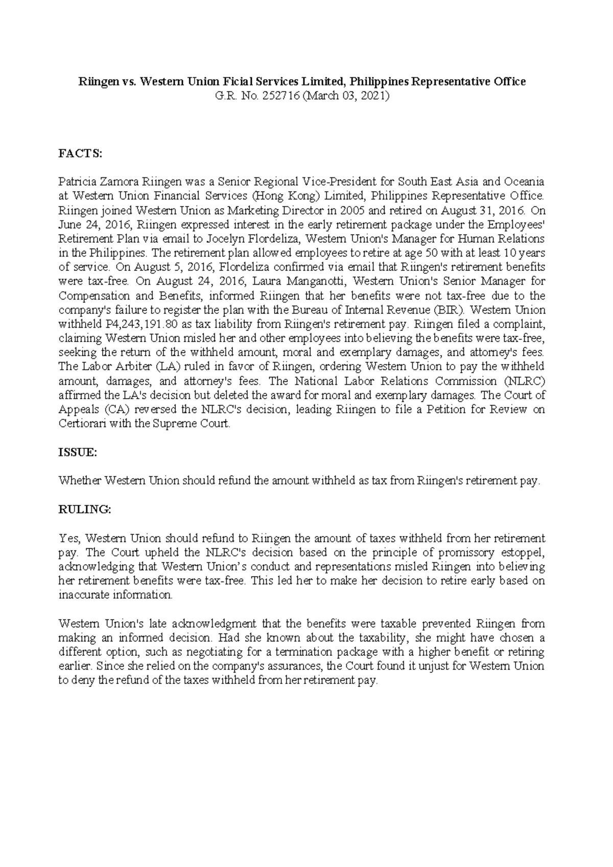 GR.252716-229396 - LAW - Riingen vs. Western Union Ficial Services ...