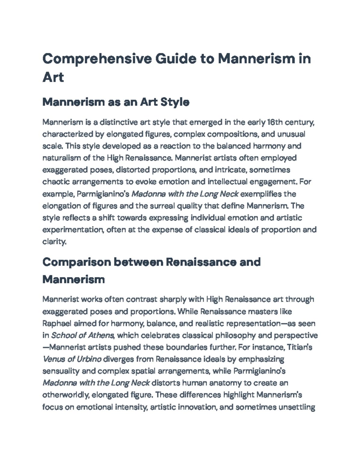Mannerism Art Overview: Key Works & Comparisons in Art History - Studocu