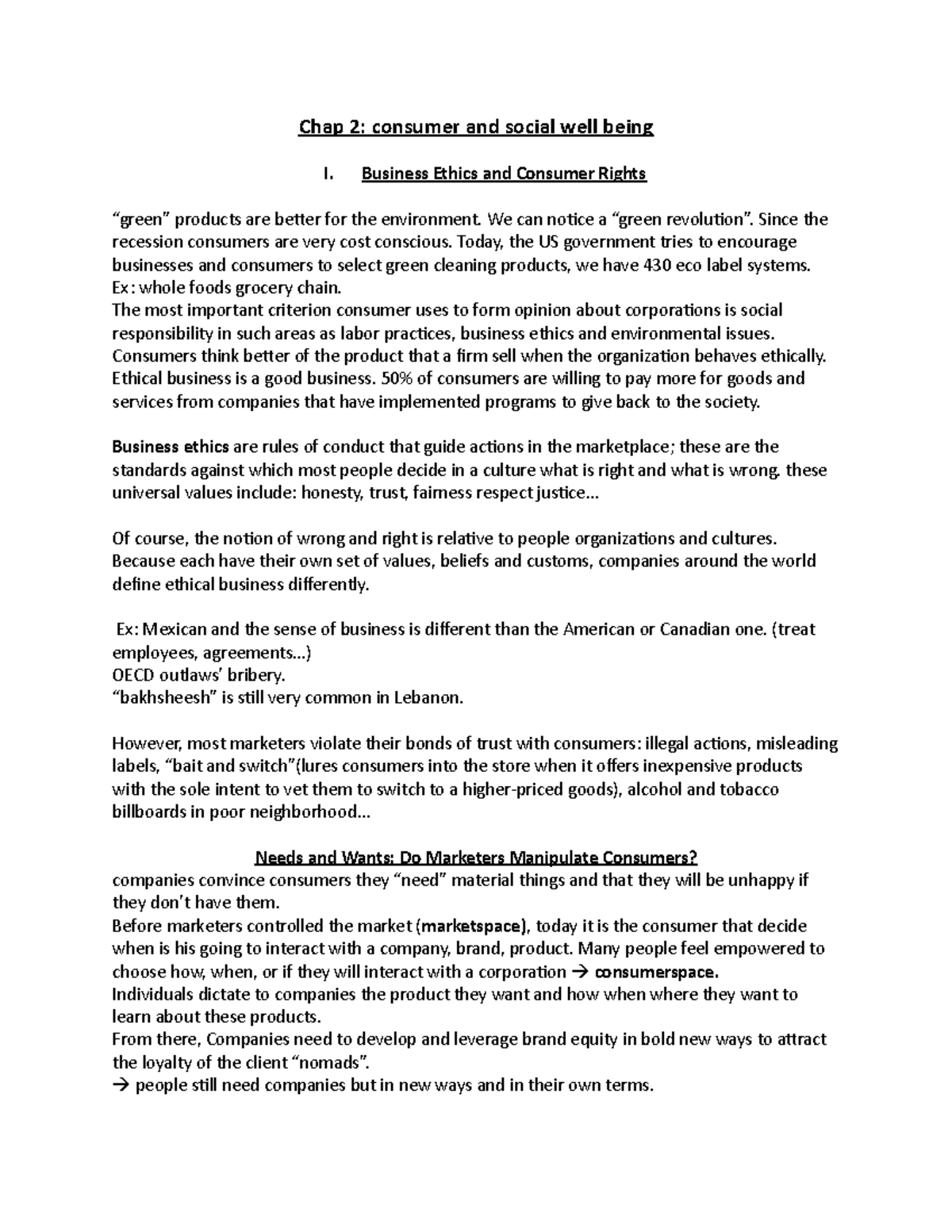 Chap 2 - Lecture Notes: Consumer Behavior & Ethics Insights - Studocu