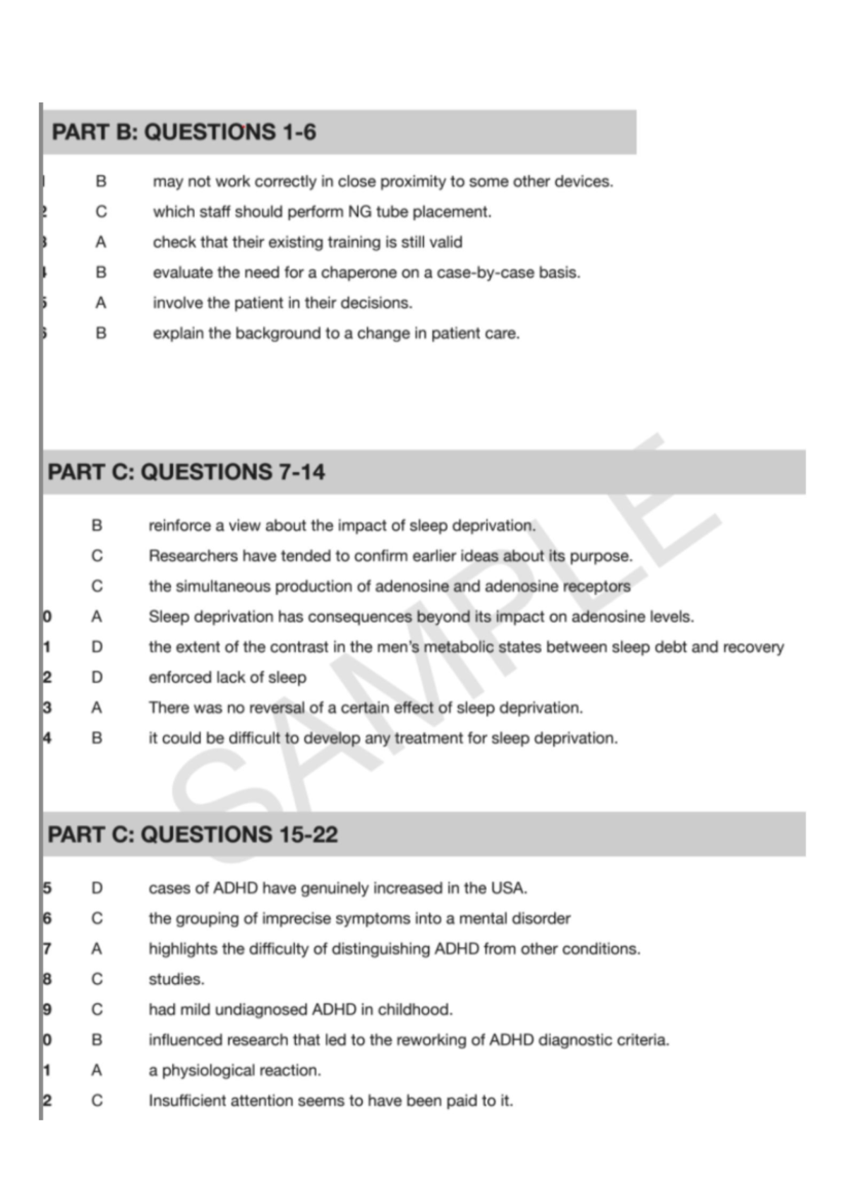 OEt Reading Test 6: Parts B & C Answer Key - Studocu