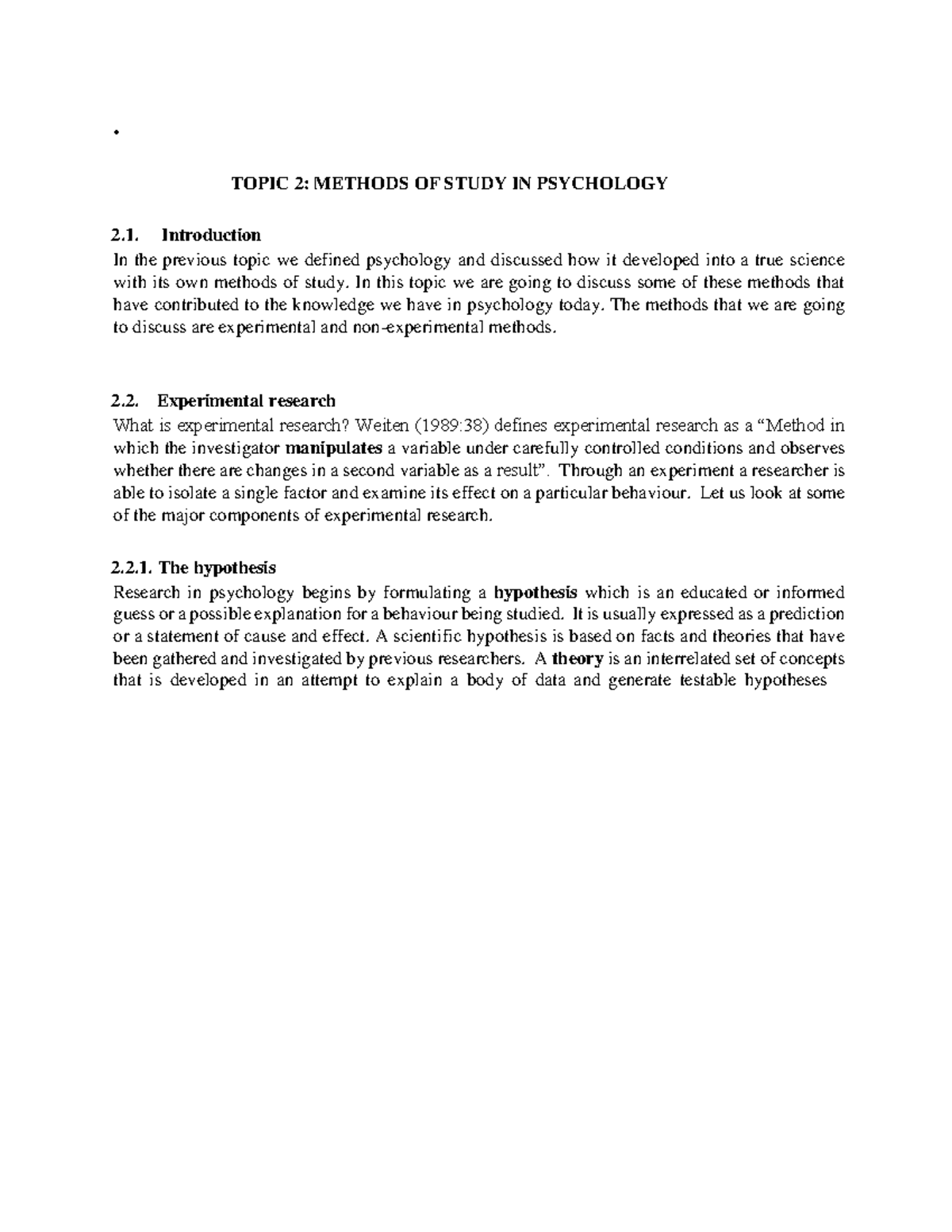 Lecture 2: Methods of Study in Psychology (EPS 100) - Summary Notes ...