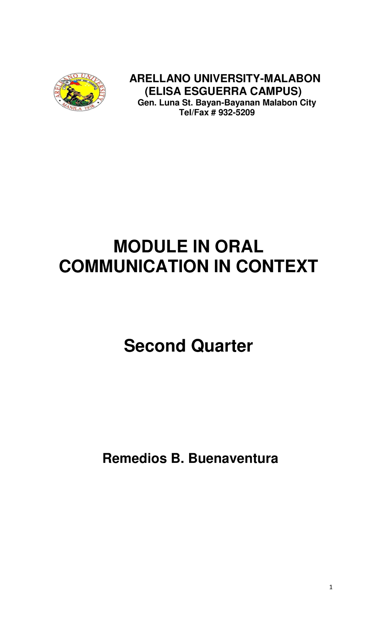 Modules In Oral Comm Module On Oral Communication Arellano