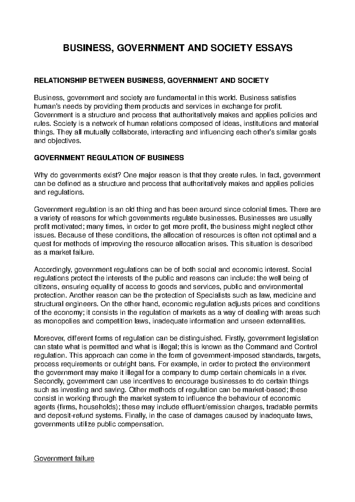 Business Government and Society Essays - BUSINESS, GOVERNMENT AND ...