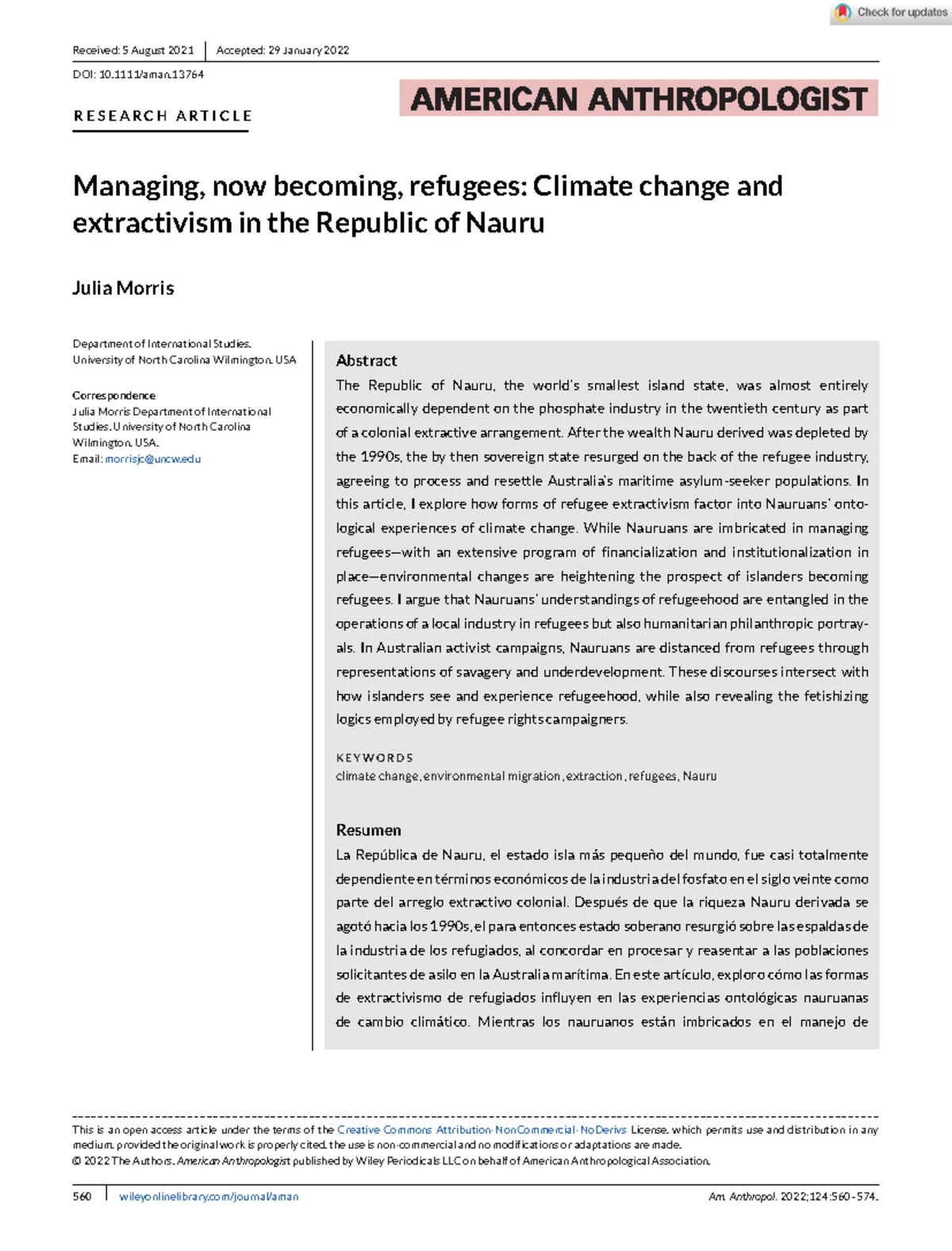 Managing Refugees: Climate Change and Extractivism in Nauru's Economy ...