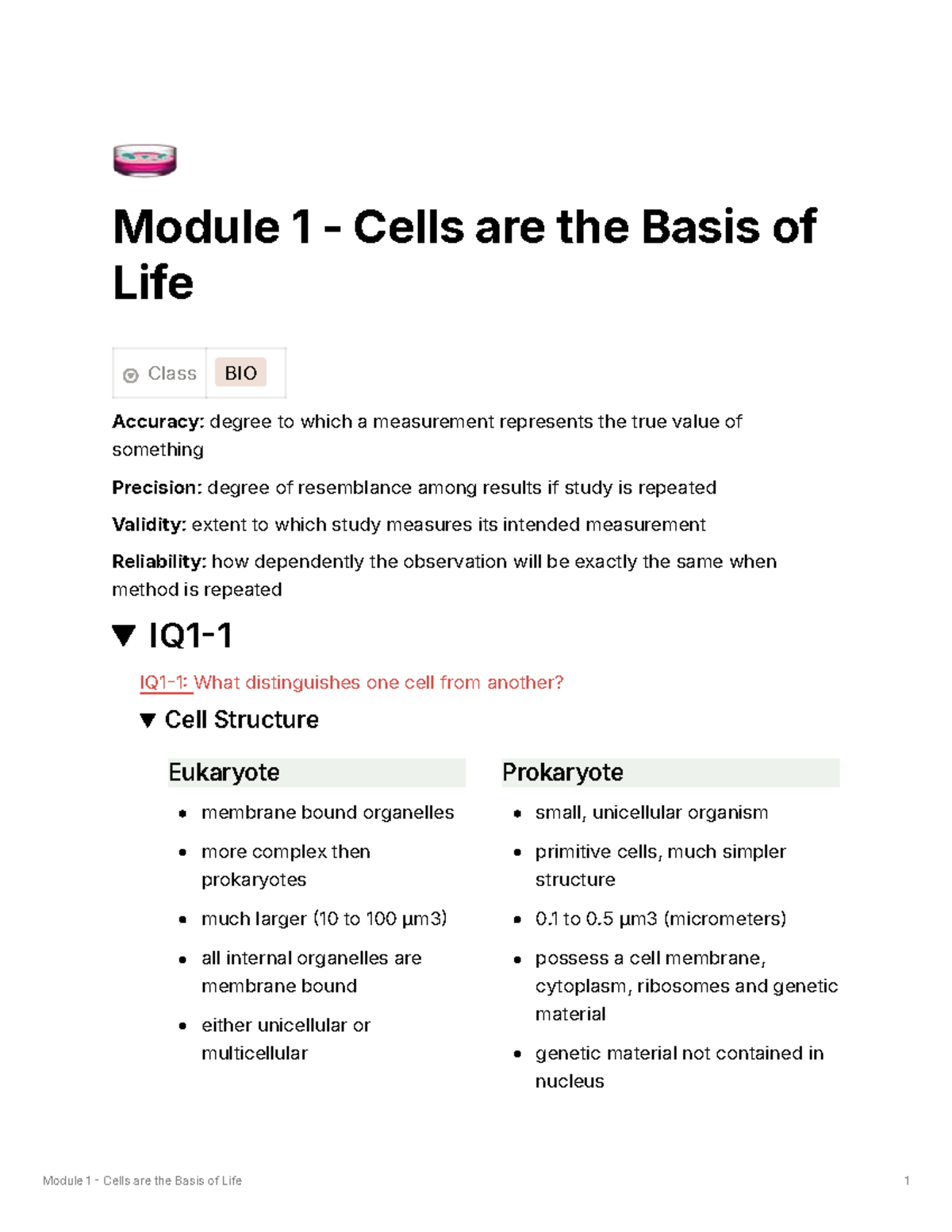 BIO101 Module 1: Cells as the Foundation of Life - Studocu