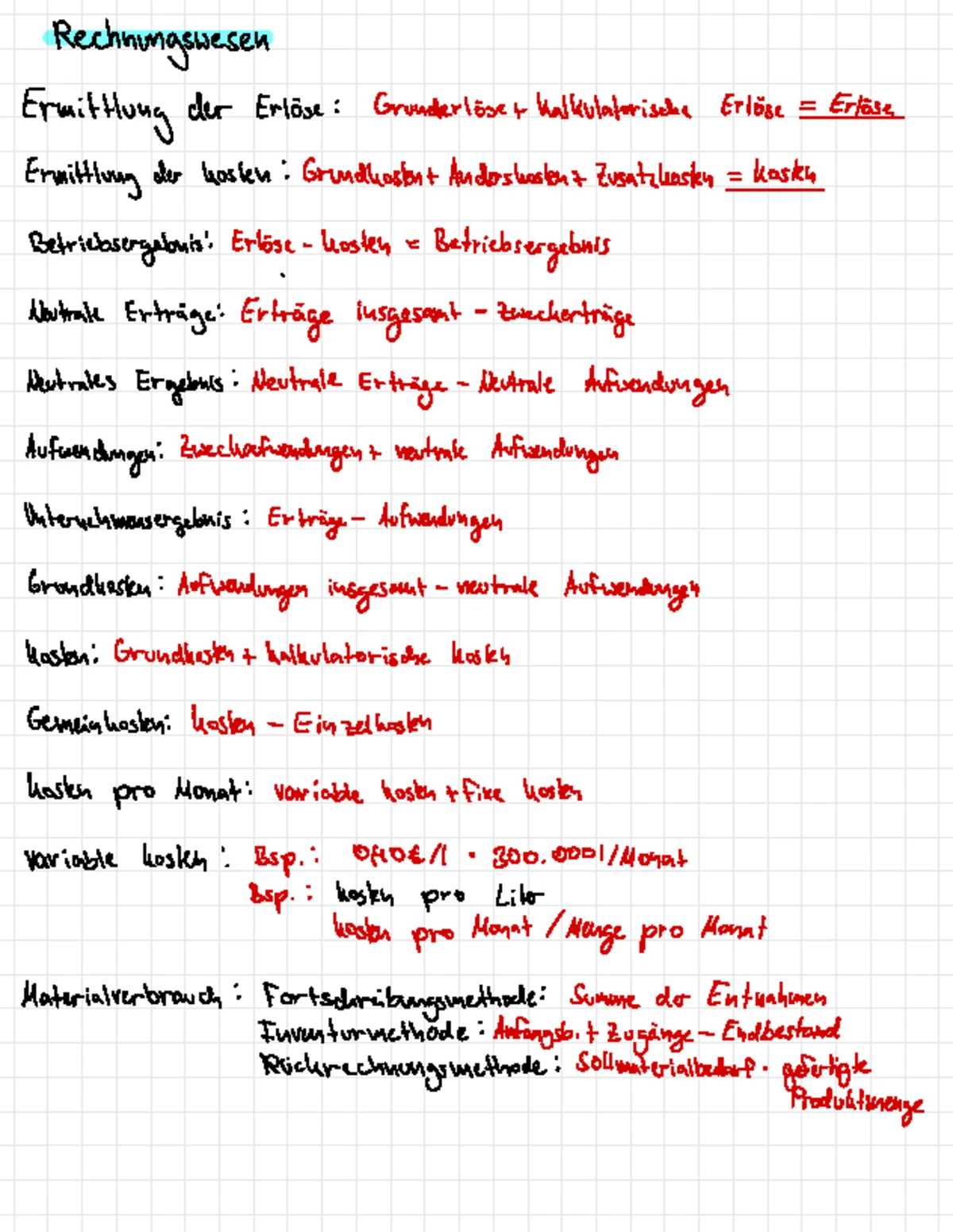 Kostenrechnung Lernzettel: Ein Überblick über wichtige Begriffe und  Konzepte - Studocu