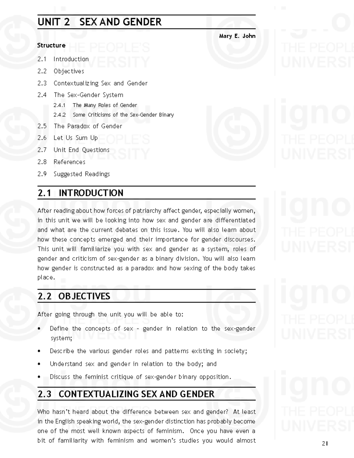 Sex and gender - Women and Patriarchy UNIT 2 SEX AND GENDER Structure 2 ...