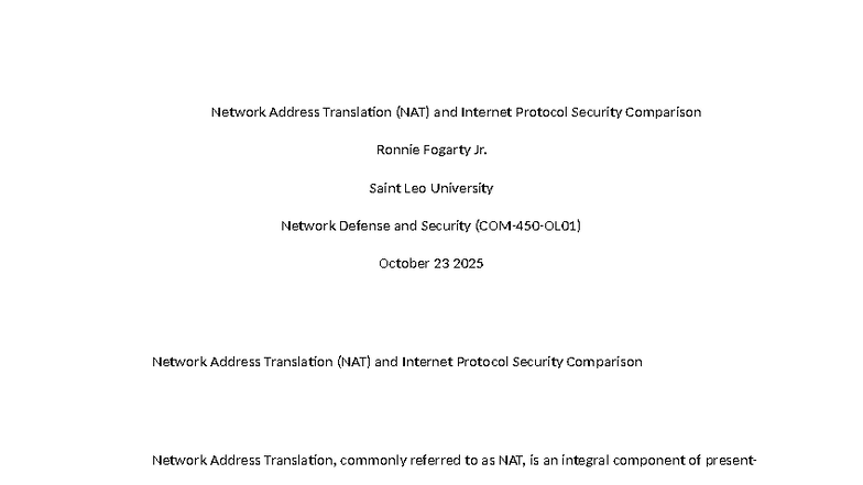 NAT vs. IPsec: A Comparative Study for Network Security (NDS 101) - Studocu