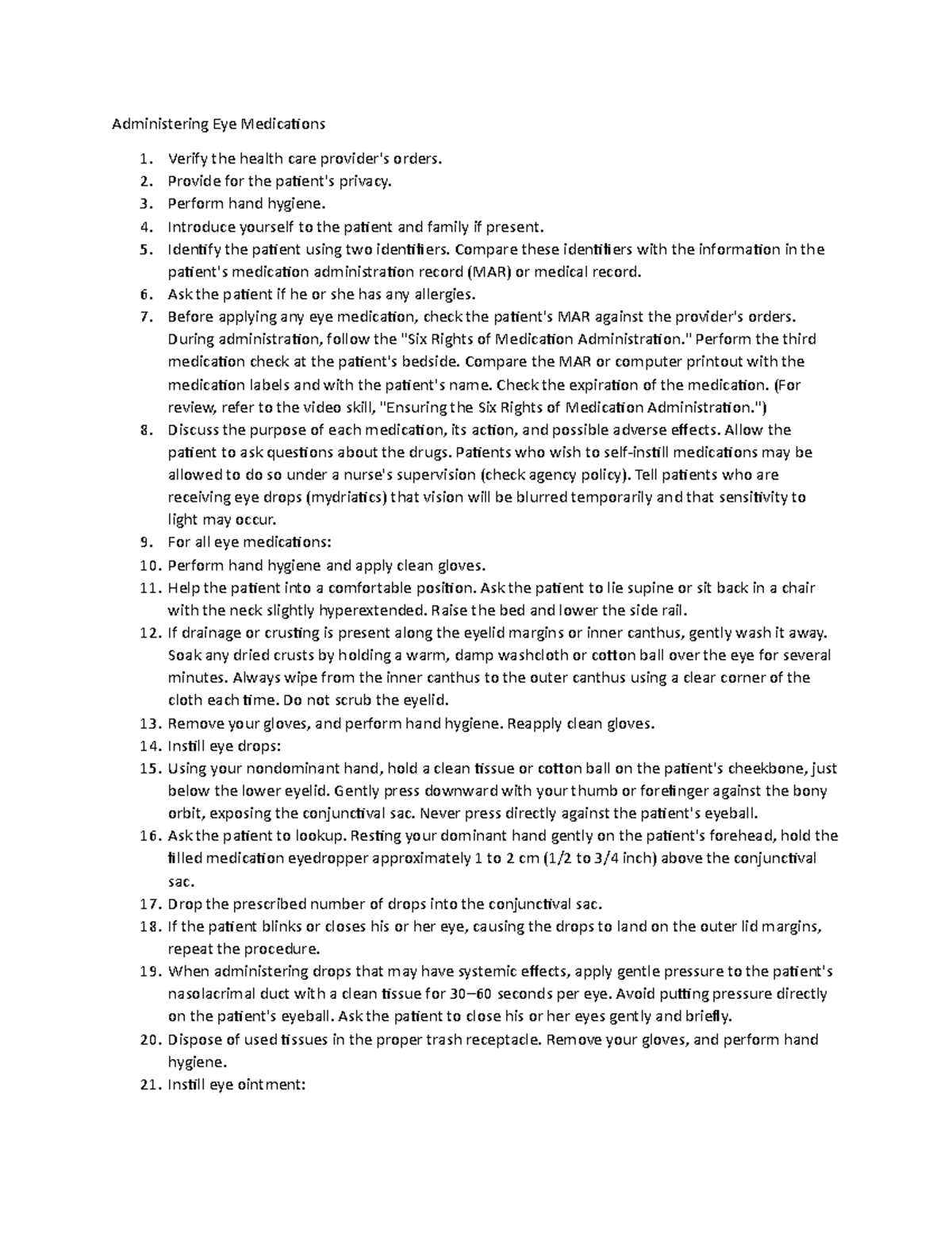Administering Eye Medications: Key Steps and Best Practices - Studocu