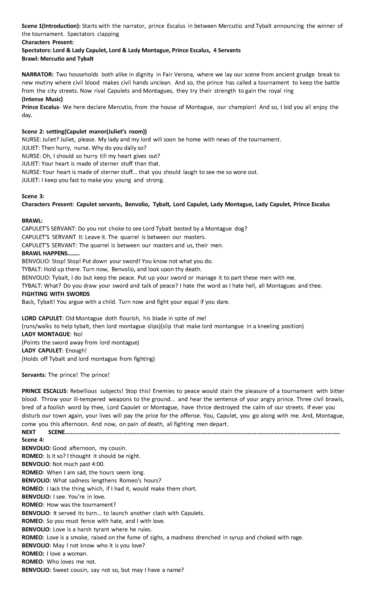 Romeo and Juliet: Script Analysis and Scene Breakdown (ENG 101) - Studocu