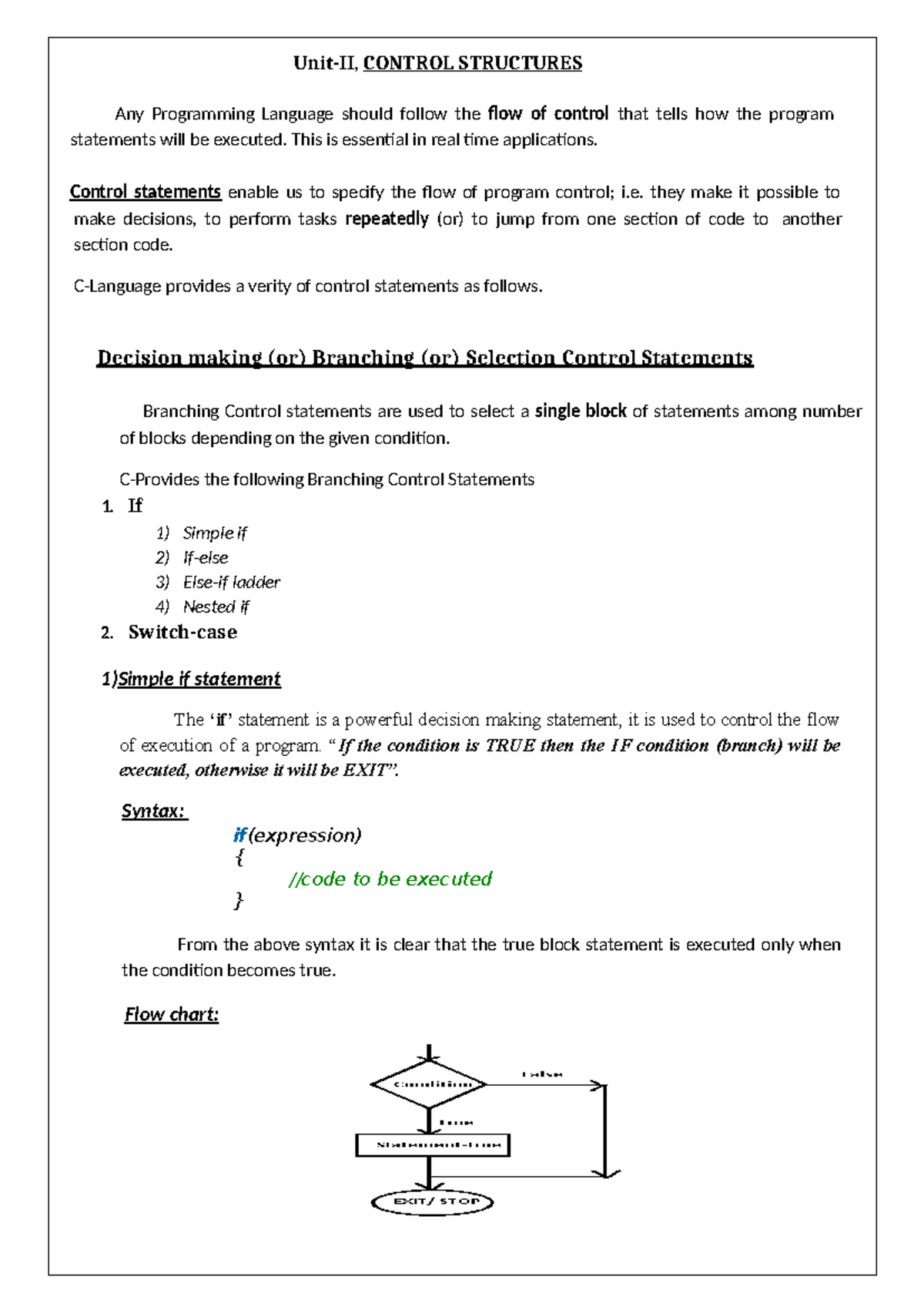 Control Structures in C Programming: A Comprehensive Guide - Studocu