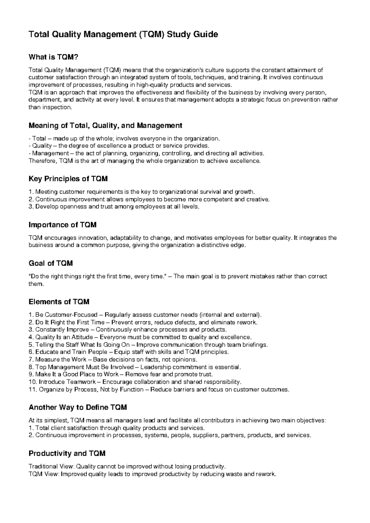Total Quality Management (TQM): Principles & Continuous Improvement ...