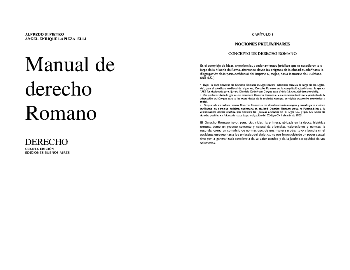 Derecho Romano - Manual de Alfredo Di Pietro (4ta Edición) - Studocu