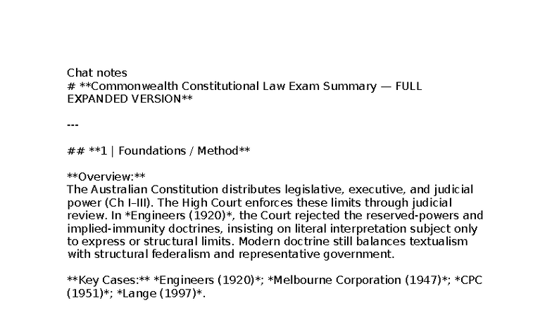 Constitutional Law Exam Notes (LAW101) - Comprehensive Summary - Studocu