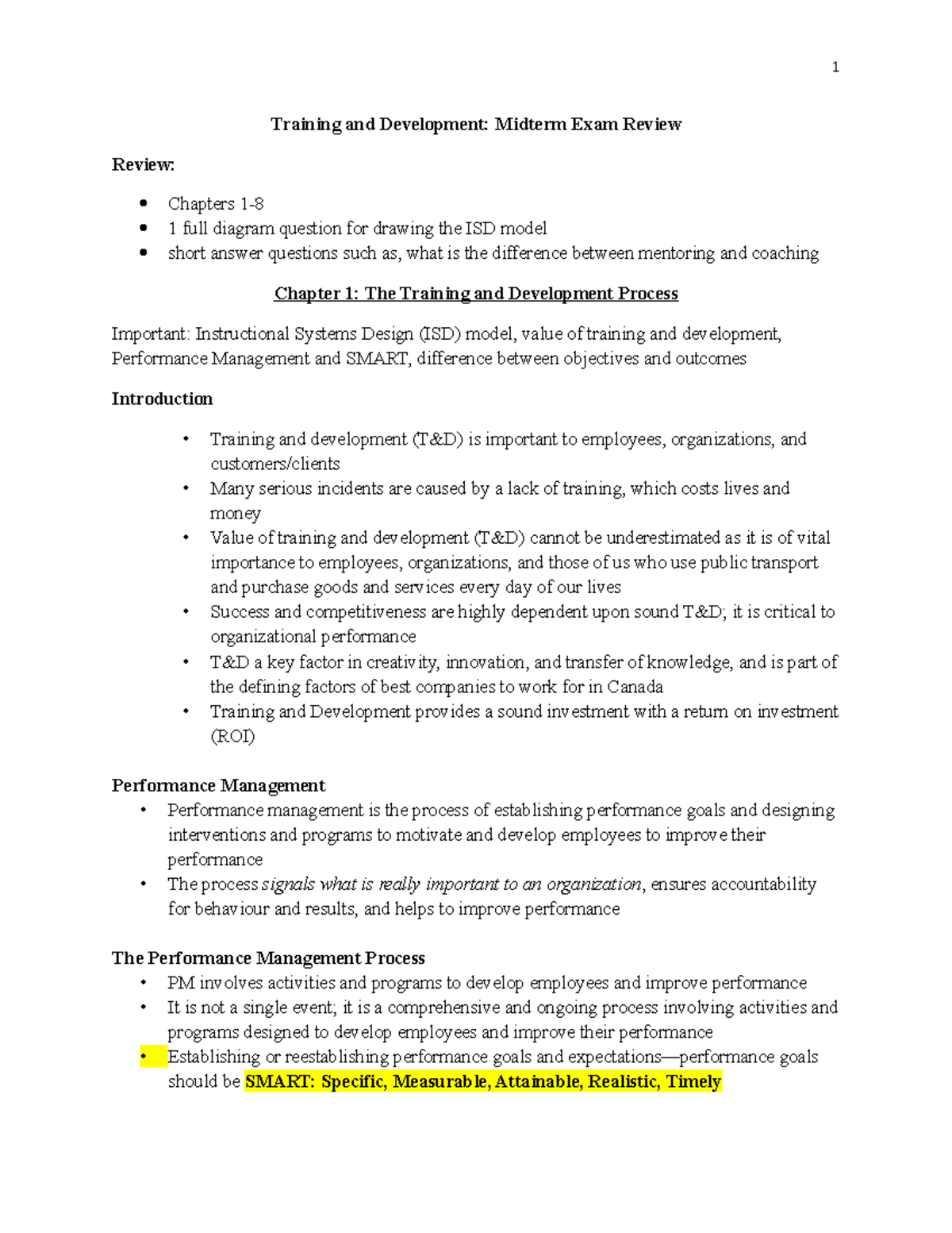 Midterm Review: Training & Development (T&D) Key Concepts and Insights ...