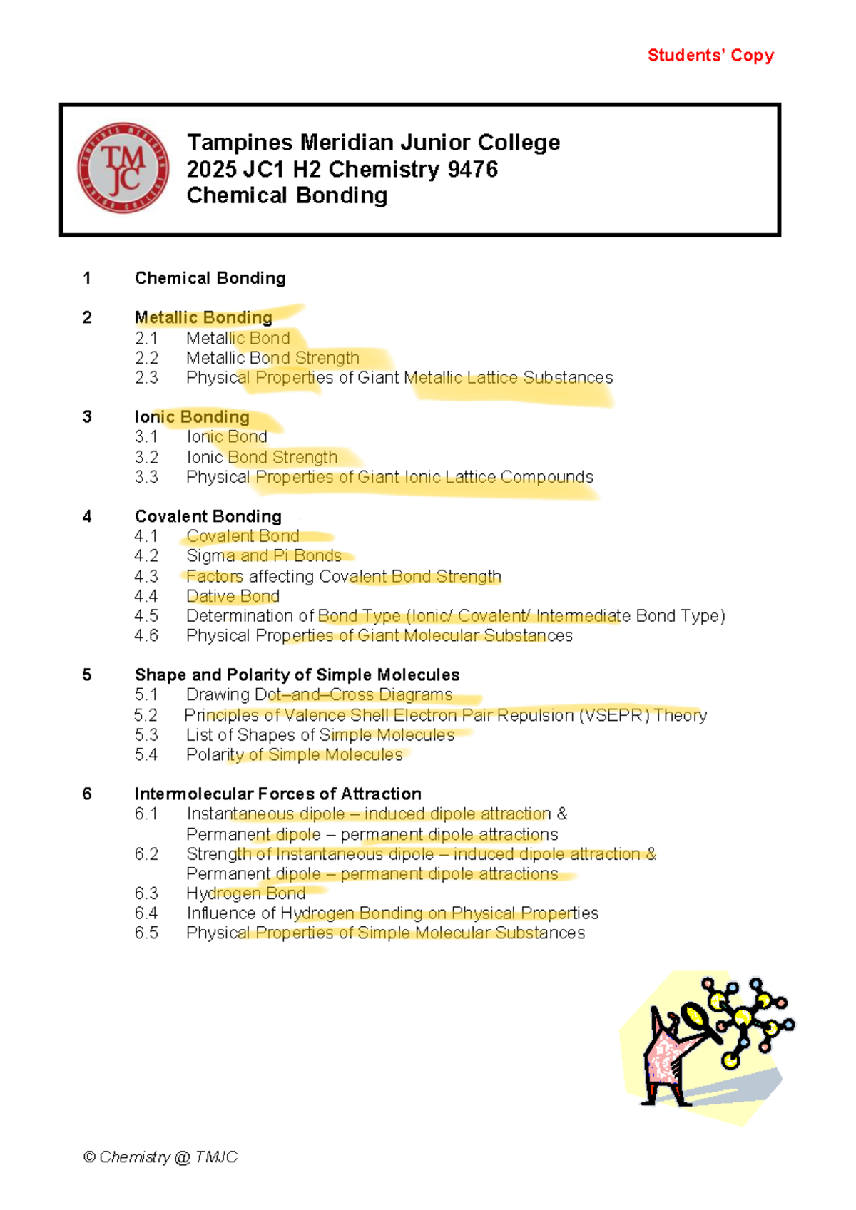 Chemistry TMJC 2025 JC1 H2 Final Exam Notes on Chemical Bonding - Studocu