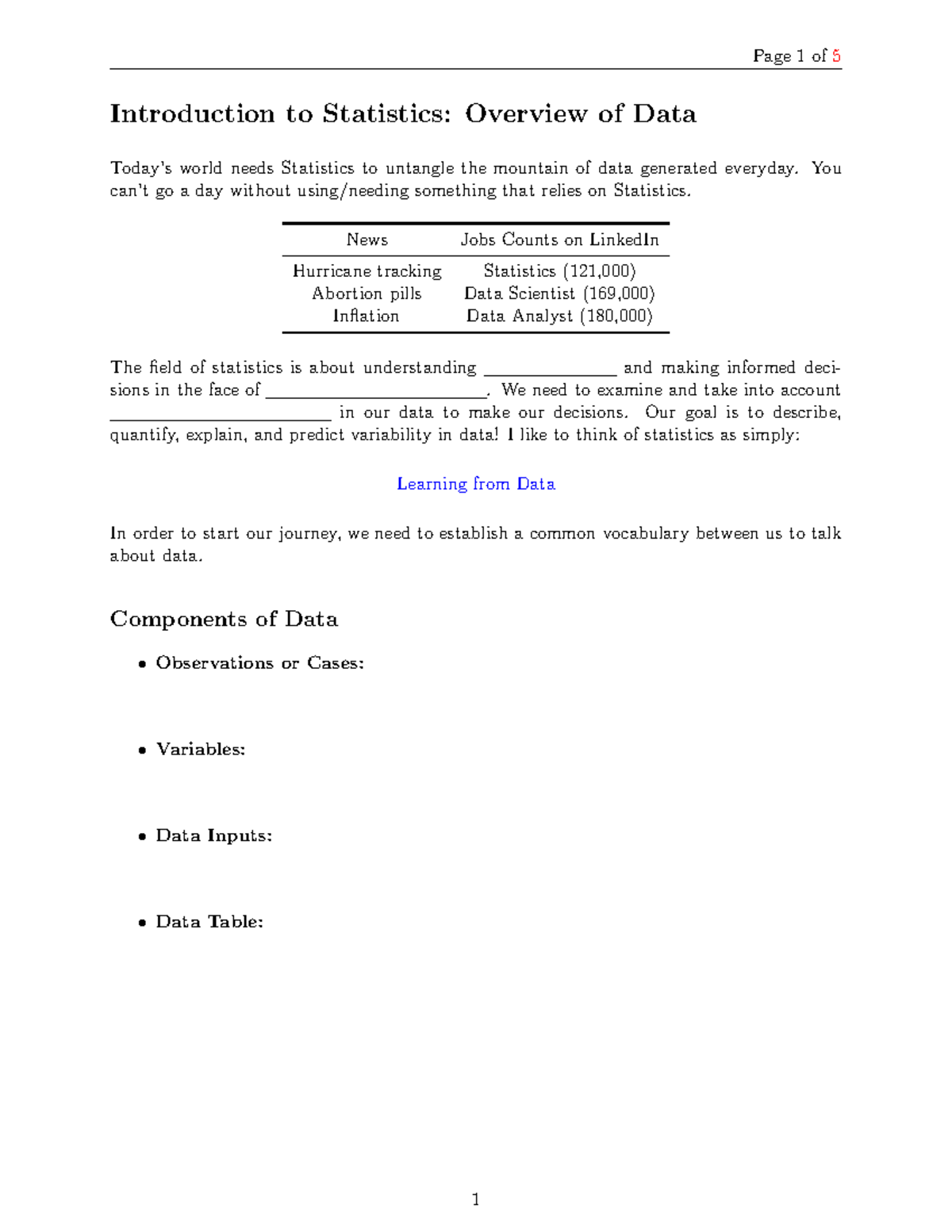 Lecture 1: Introduction to Statistics - Key Concepts and Data Analysis ...