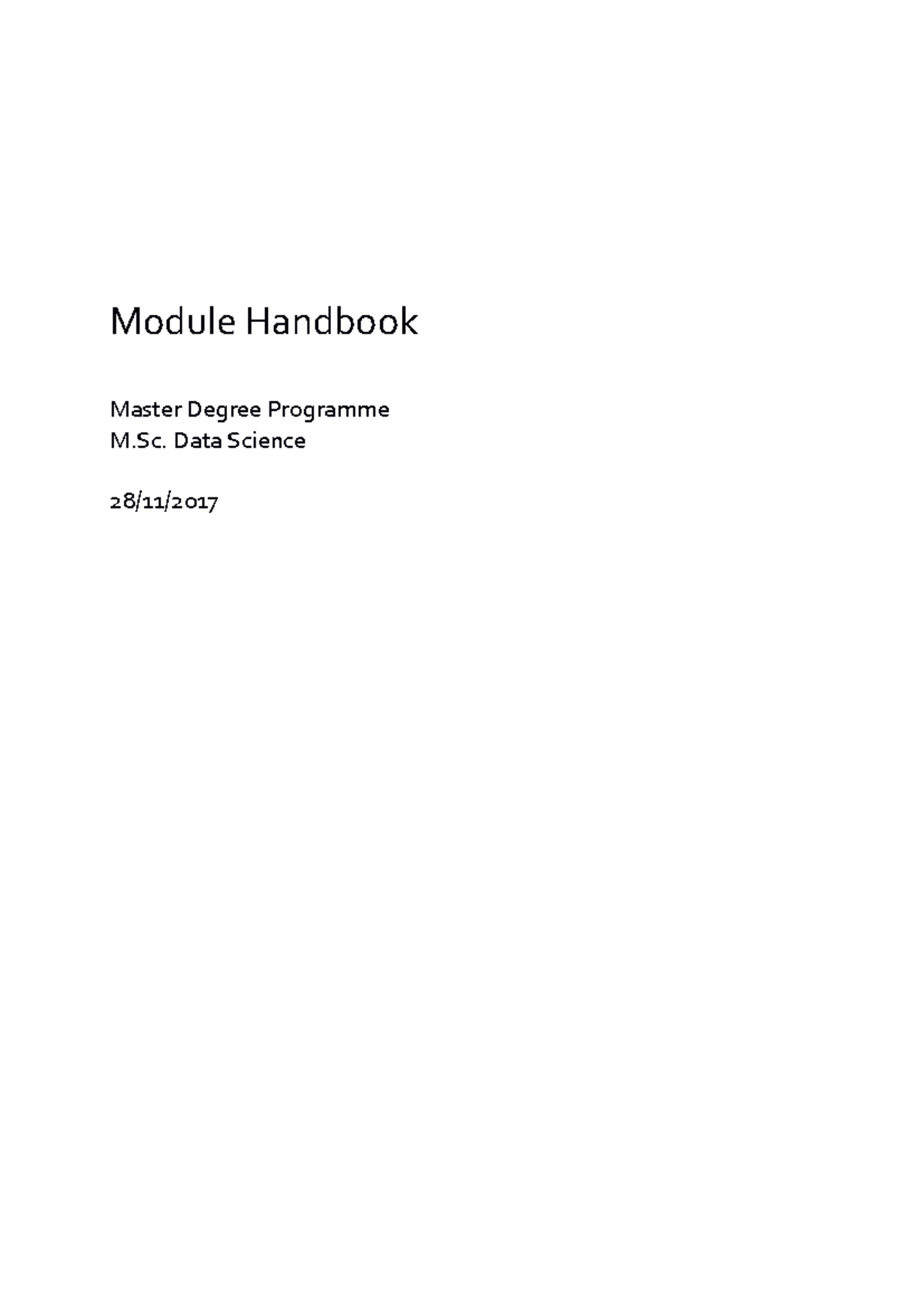M. Sc. Data Science Module Handbook: Curriculum Overview and Details ...