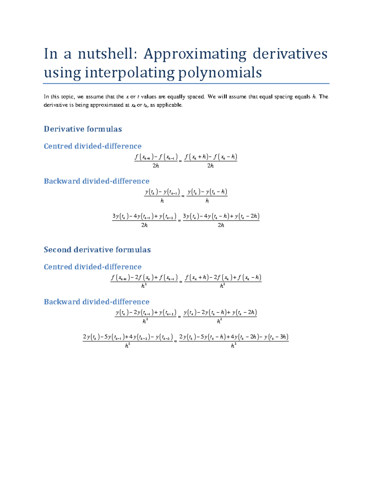 5.2.2 Approximating derivatives using interpolating polynomials - In a ...