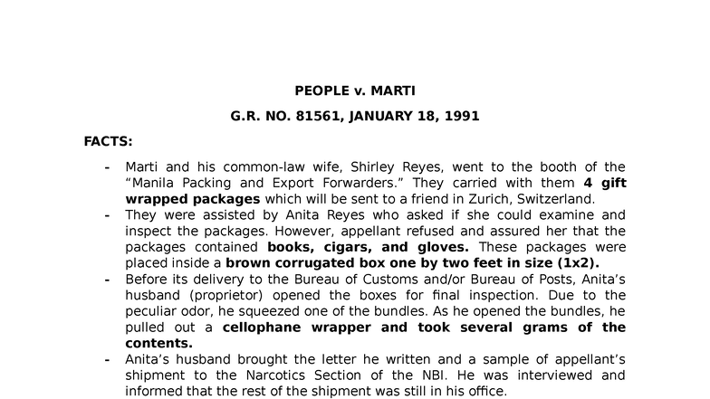 PEOPLE v. MARTI G.R. NO. 81561: Constitutional Rights & Search and ...