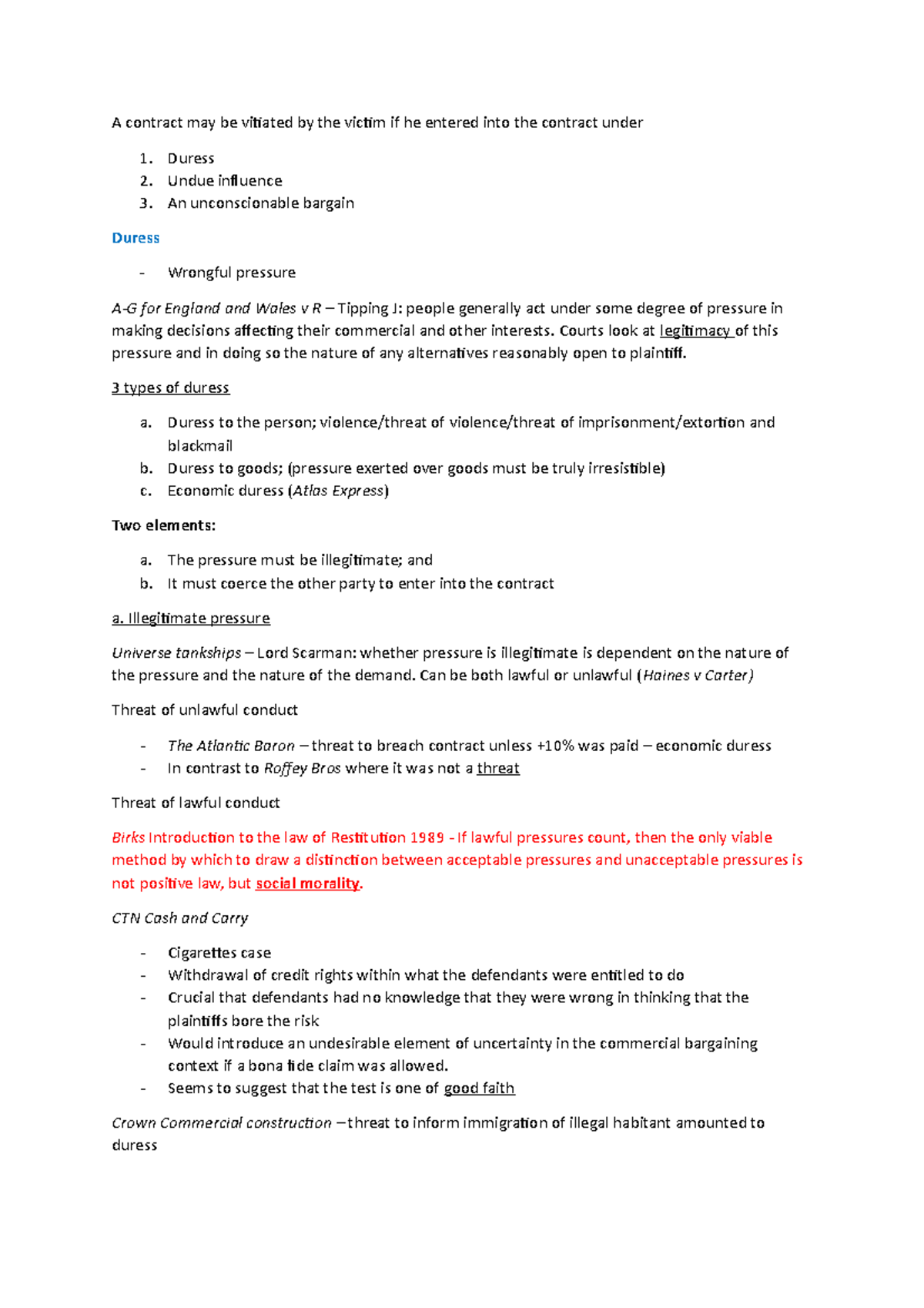 Contracts Vitiated: Duress, Undue Influence & Unconscionable Bargains ...