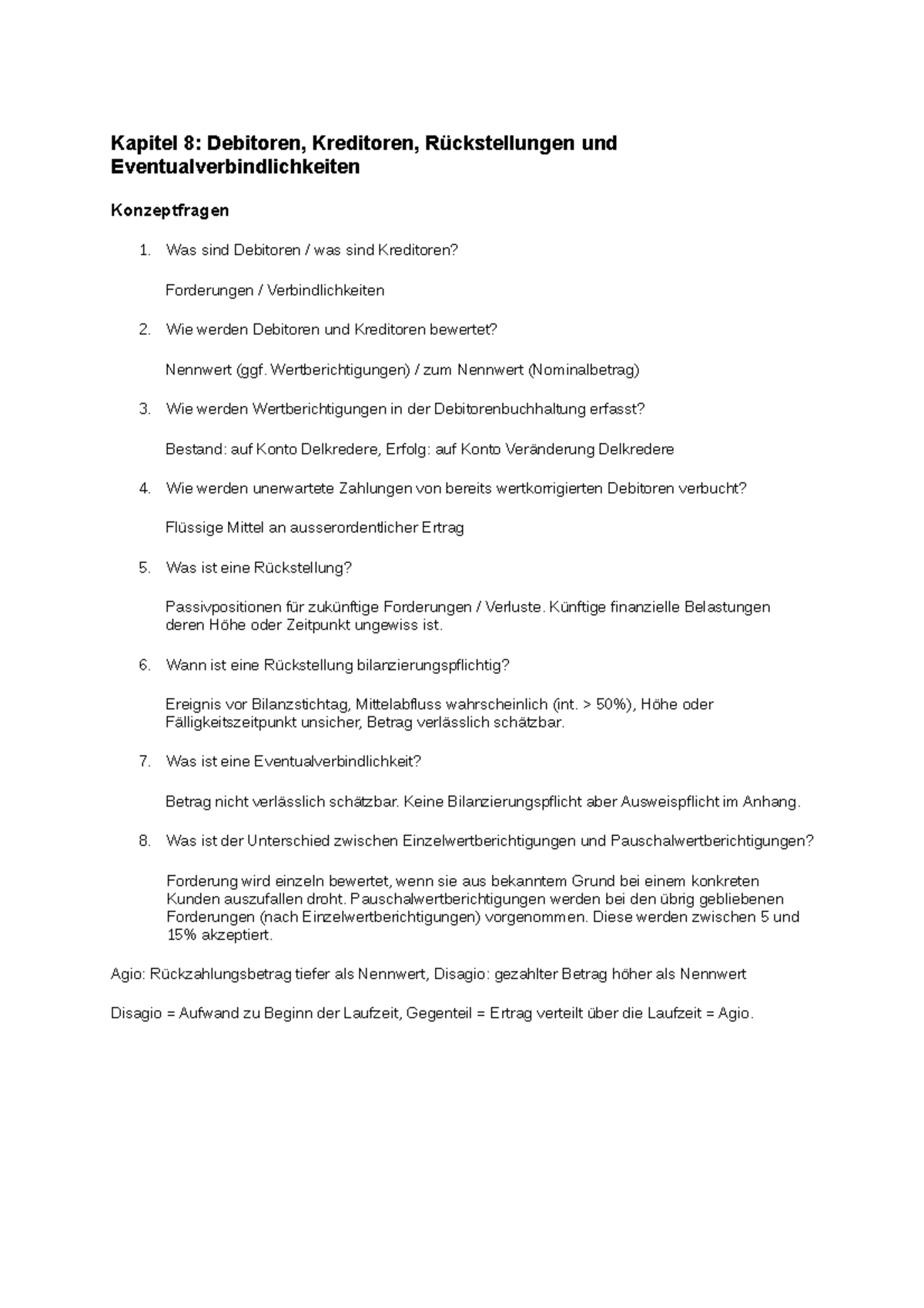 Kapitel 8 Lösungen: Debitoren, Kreditoren und Rückstellungen - Studocu