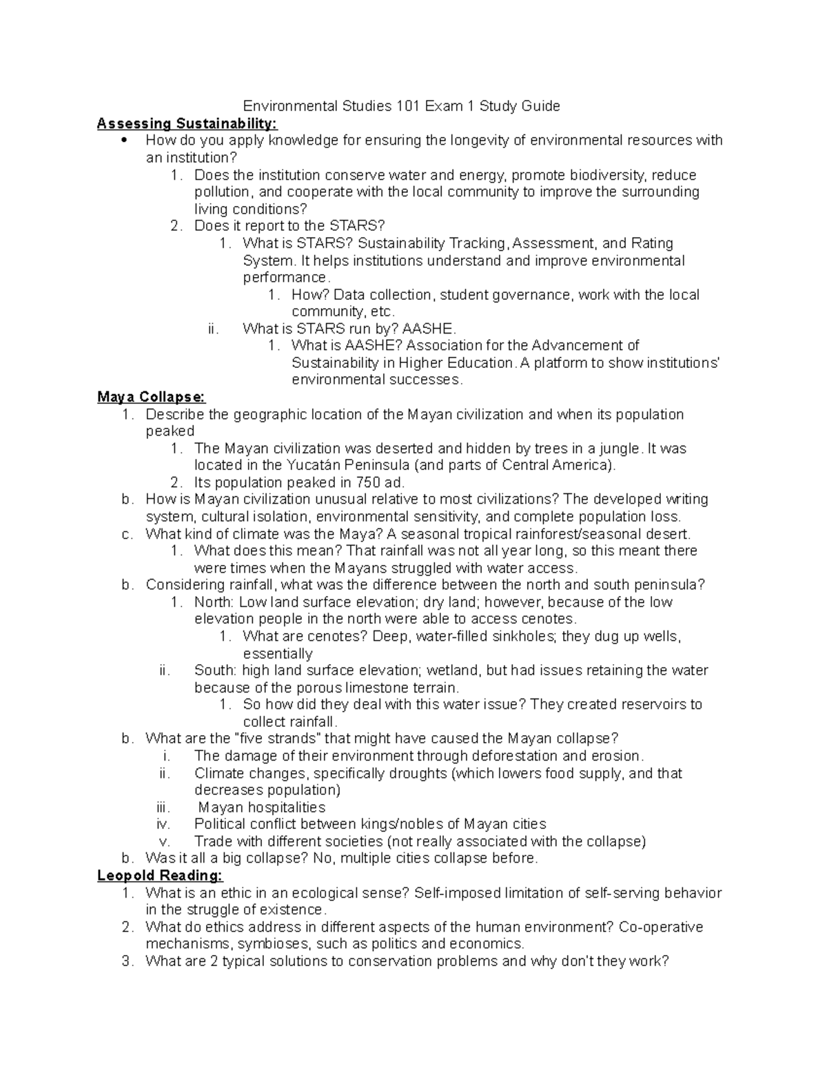 ENV 101 Study Guide - Lecture notes 1-4 - Environmental Studies 101 ...