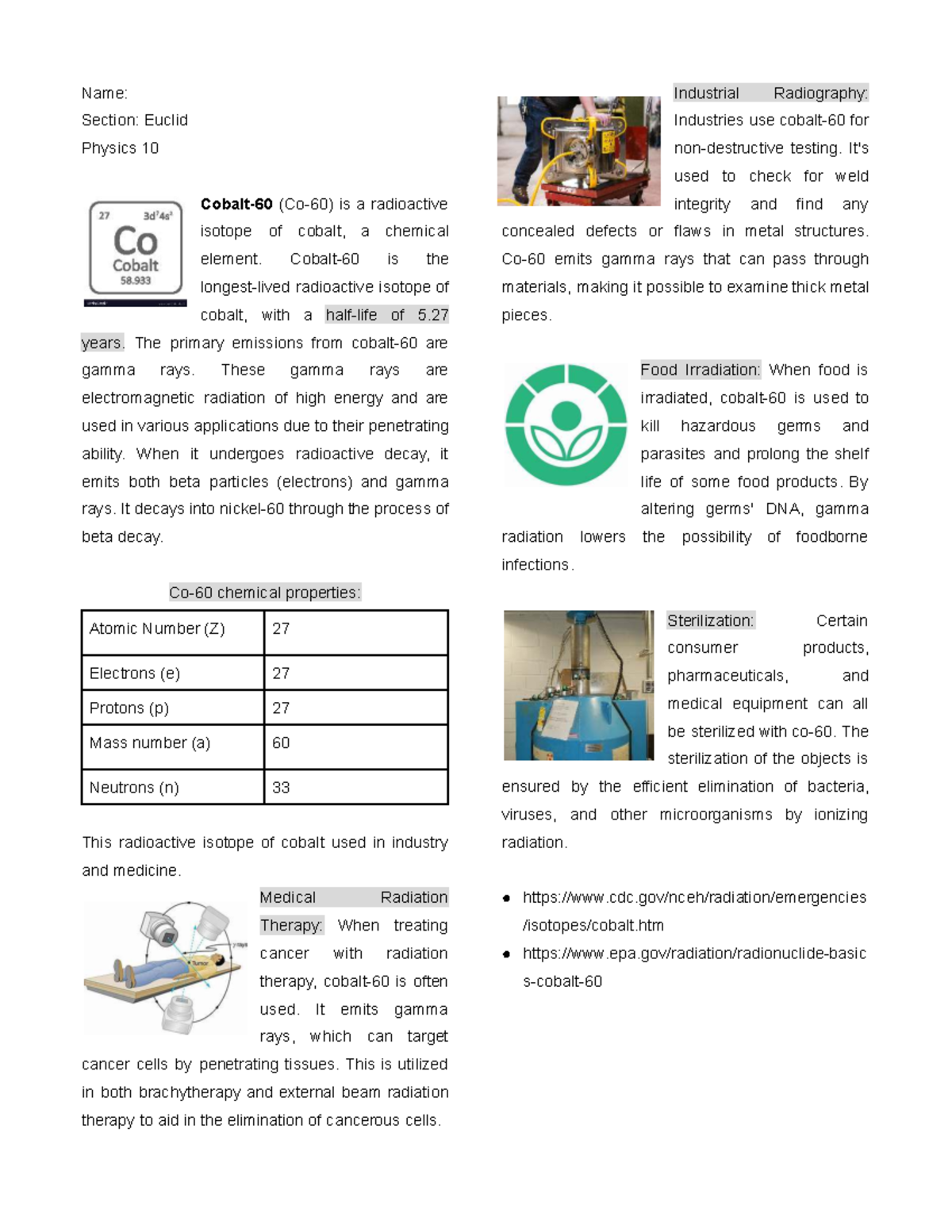 Industrial Radiography & Cobalt Isotope Applications in Physics 10 ...