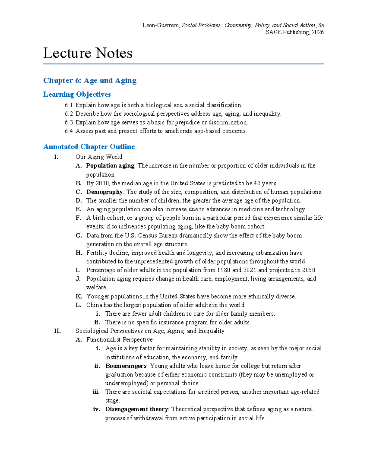 Lecture Notes: Chapter 6 - Age and Aging in Social Context (SOC 101 ...