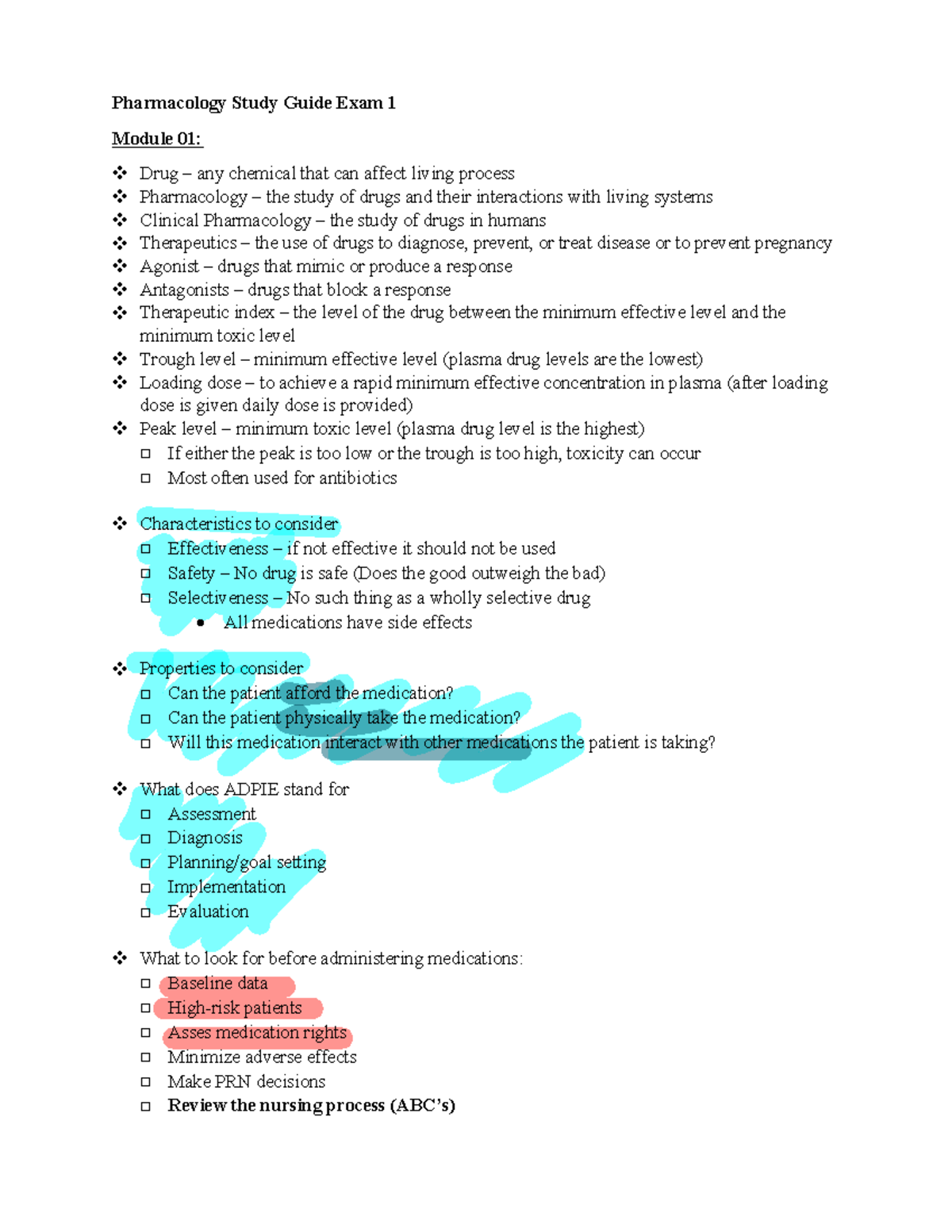Pharm 101: Study Guide for Exam 1 - Key Concepts & Drug Interactions ...