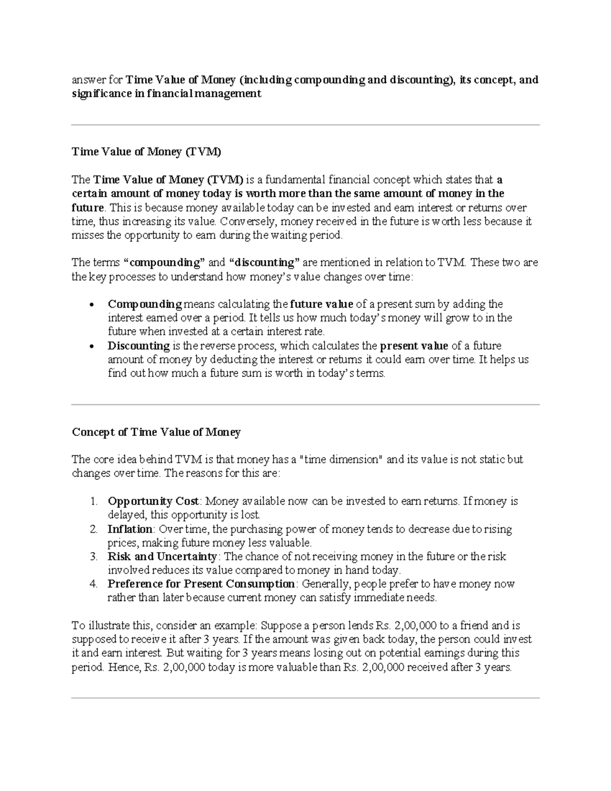 Fm 3 - Time Value of Money: Concepts, Compounding & Discounting ...