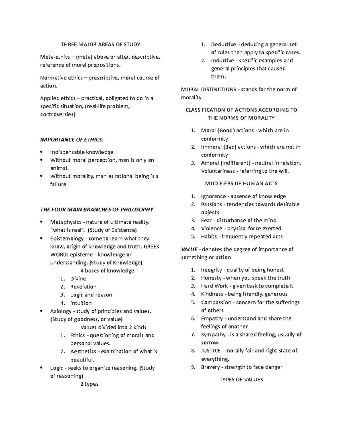 Three Major Areas OF Study - THREE MAJOR AREAS OF STUDY Meta-ethics ...
