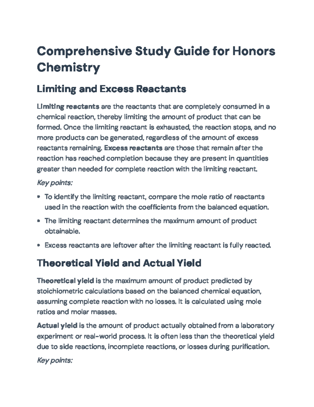Comprehensive Study Guide for Honors Chemistry: Key Concepts ...