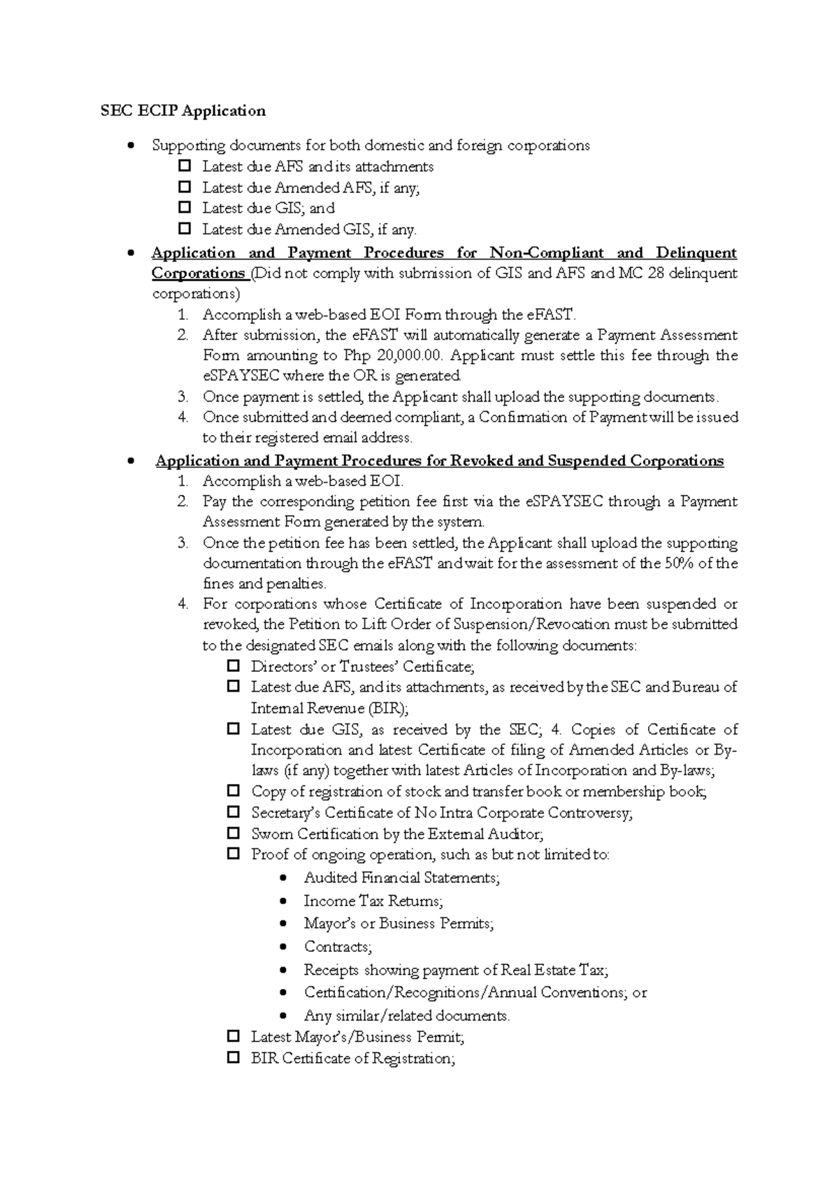SEC ECIP - SEC ECIP - SEC ECIP Application Supporting documents for ...