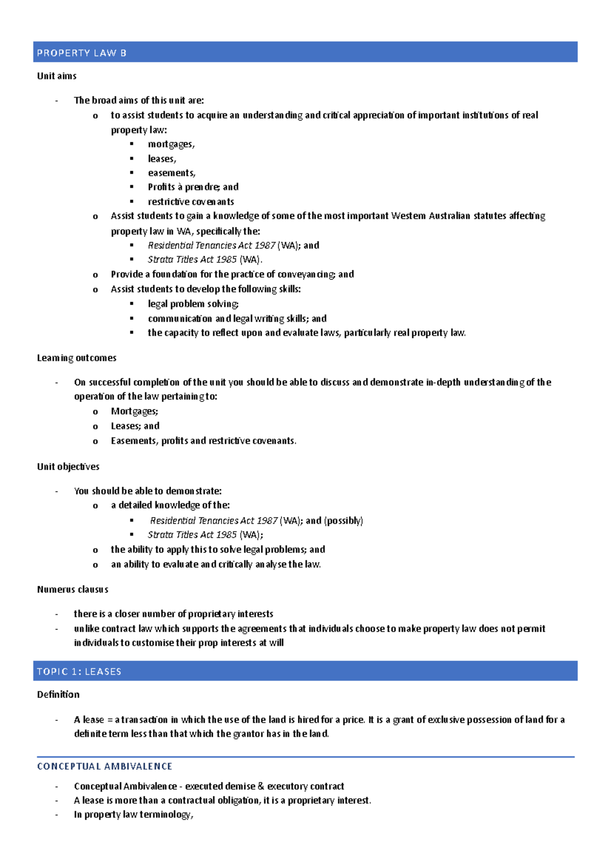 Property Law B: Comprehensive Lecture Notes on Leases and Tenancies ...