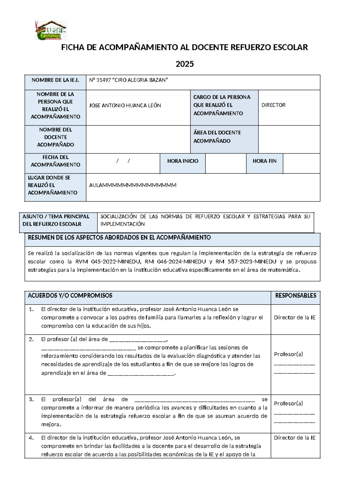 Ficha de Acompañamiento Docente - Refuerzo Escolar 2025 - Studocu