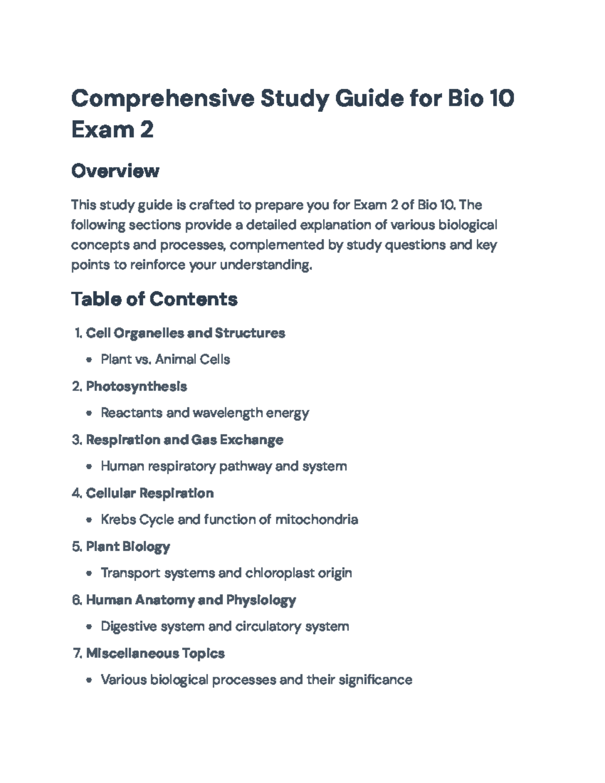 Comprehensive Study Guide for Bio 10: Exam 2 Preparation ...