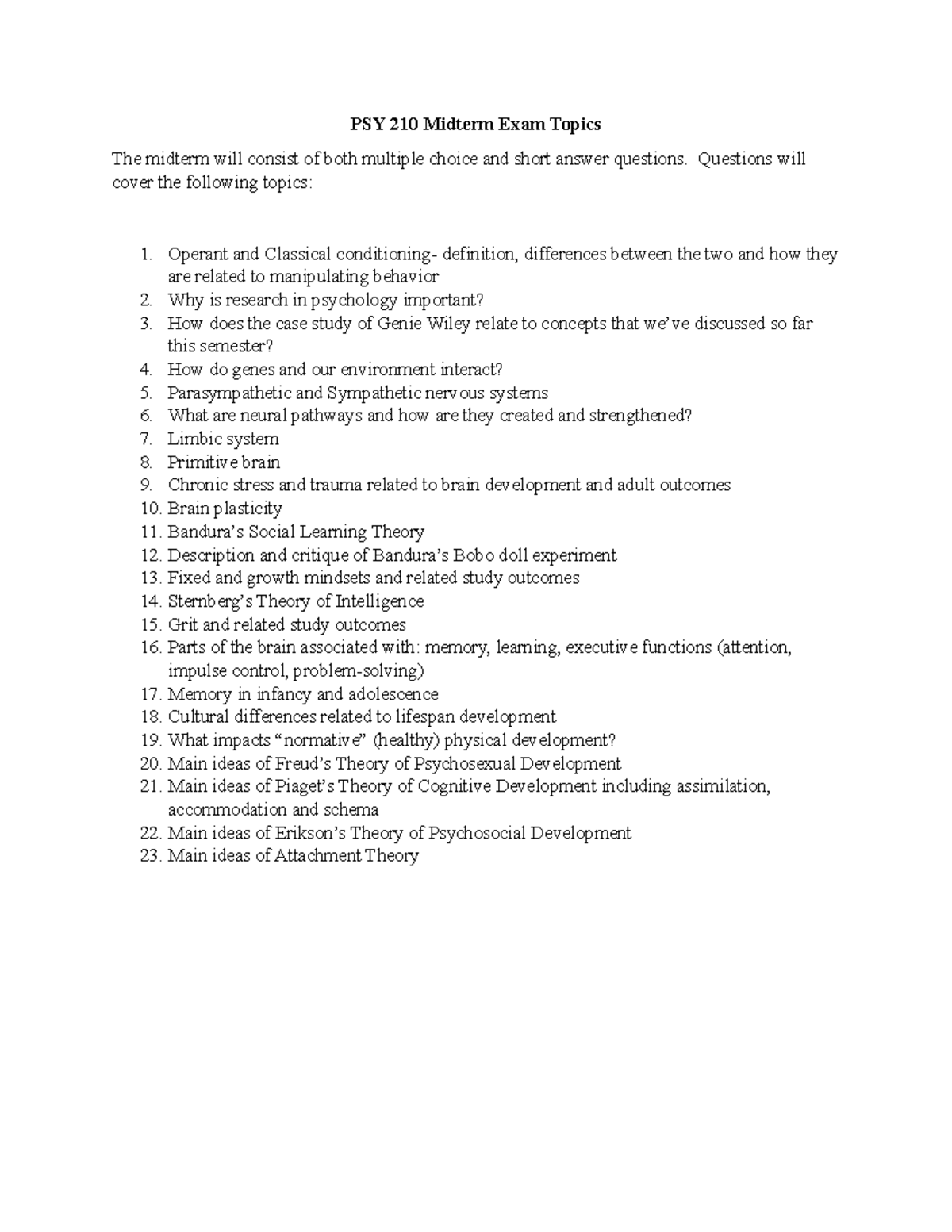 PSY 210 Midterm Exam Review: Key Topics and Concepts - PSY 210 Midterm ...