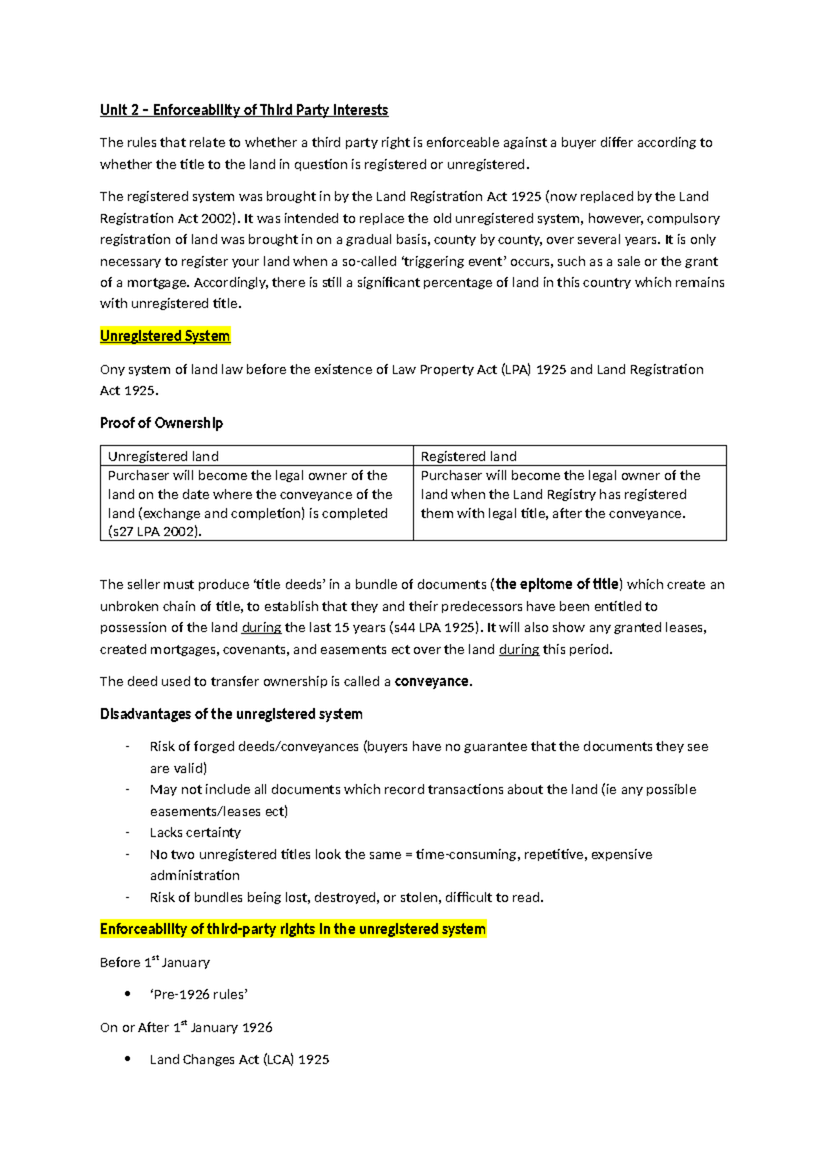 Unit 2: Enforcing Third Party Rights in Registered & Unregistered Land ...