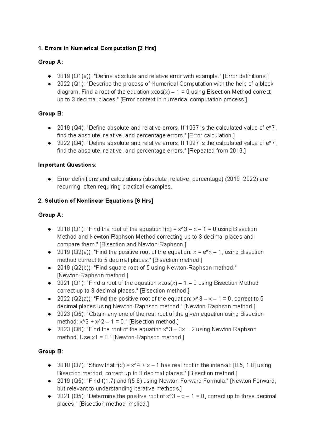 Numerical Methods 1: Key Concepts and Important Questions for Exams ...