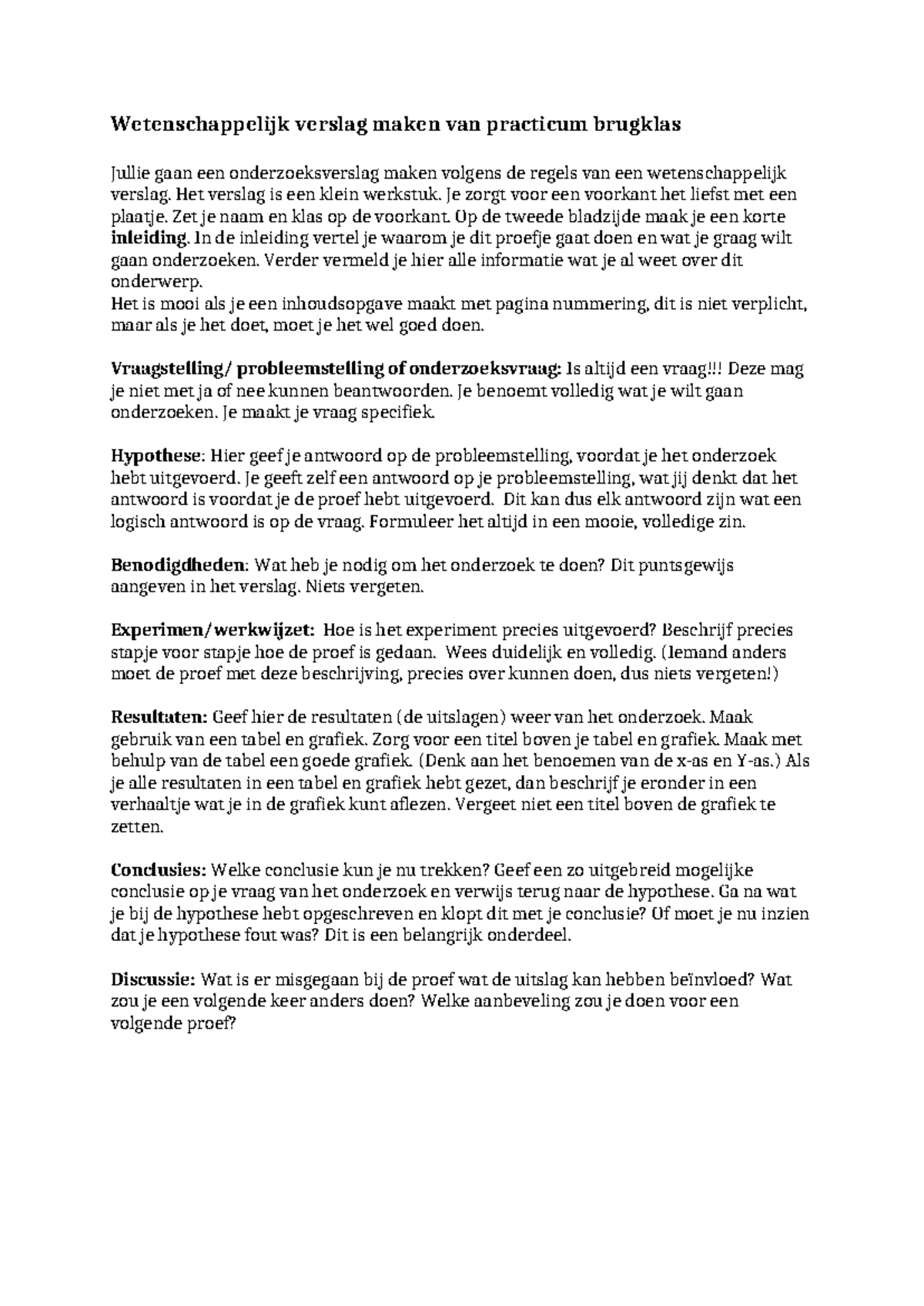 Richtlijnen voor Wetenschappelijk Verslag (Practicum Brugklas ...