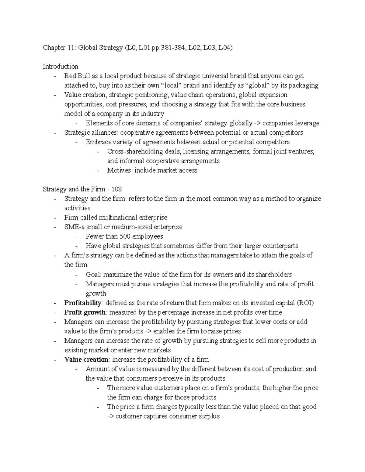 COMM 211 - Chapter 11: Global Strategy Overview and Key Concepts - Studocu