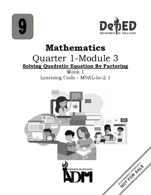 Mathematics G9 Q1 Module 1: Quadratic Equations & Applications - Studocu