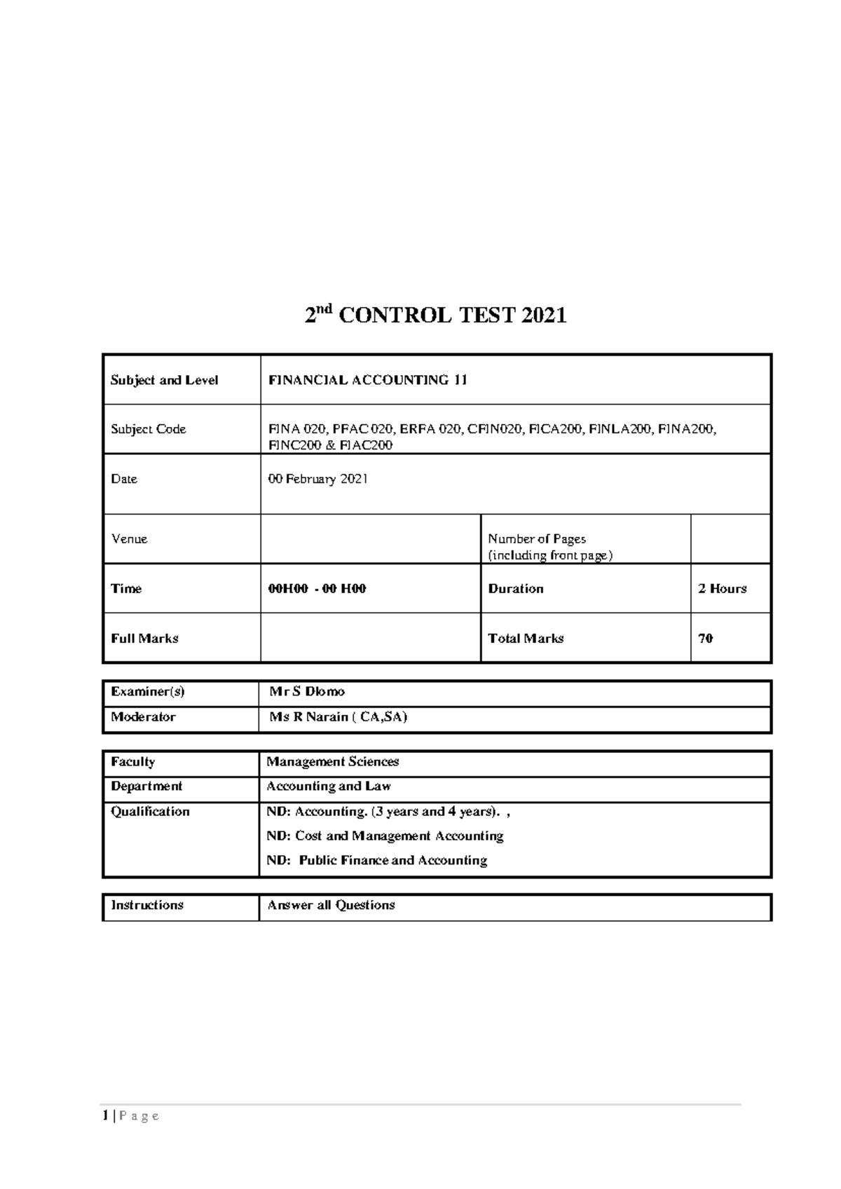 Control Test 2 Solutions for Financial Accounting 11 (FINA 020) - Studocu