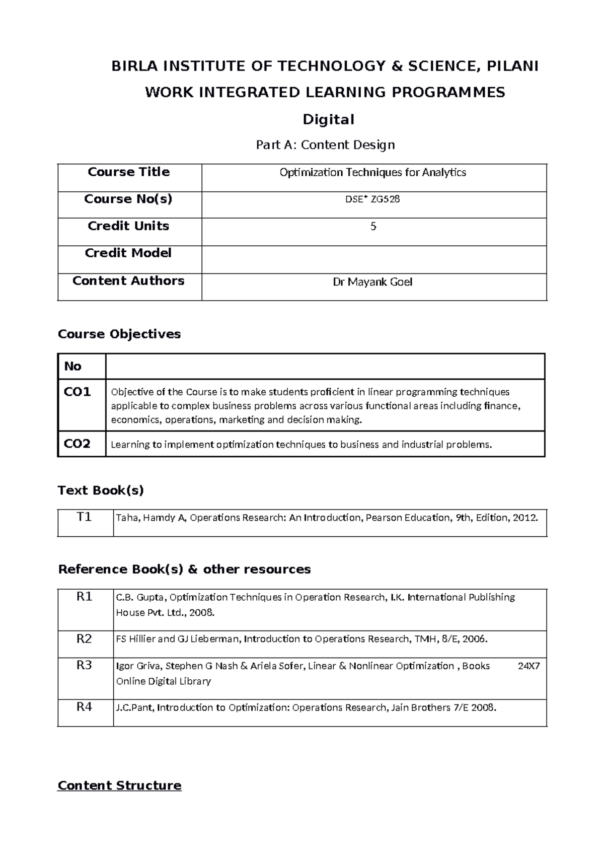 Optimization Techniques for Analytics - ZG528 Course Notes - Studocu