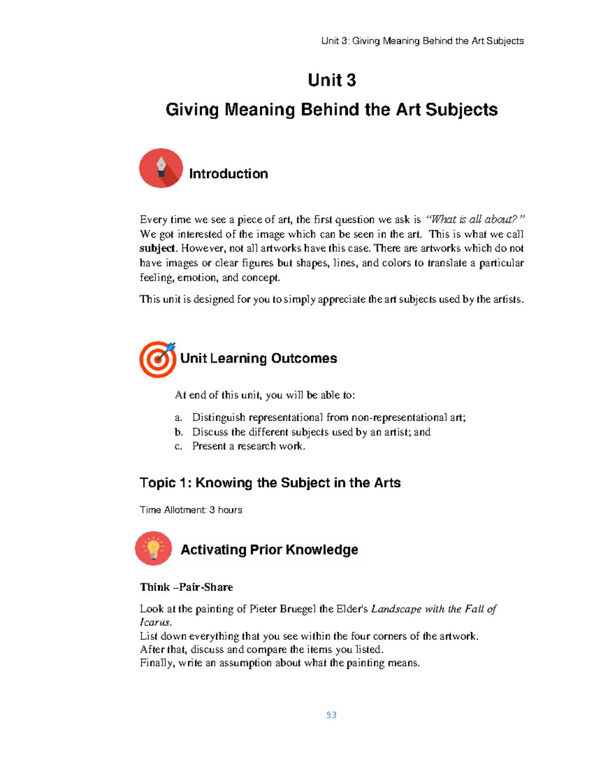 Unit 3: Understanding Art Subjects and Their Meanings - Studocu