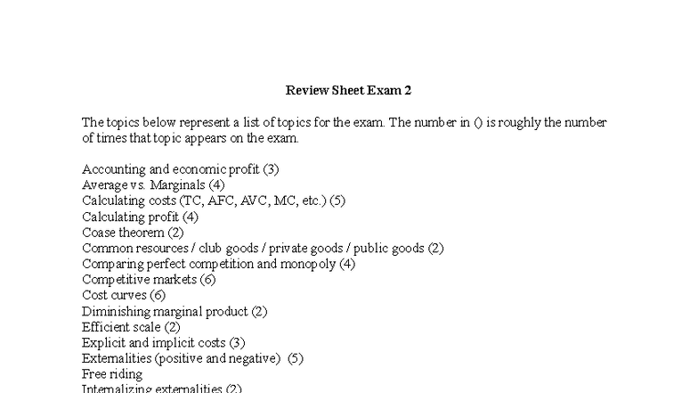 Exam 2 Review Sheet: Key Topics for 2025 - Studocu