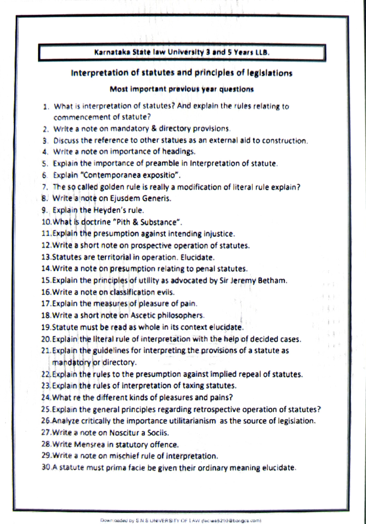 KSLU LLB 3 & 5 Years: Key Questions on Statute Interpretation - Studocu